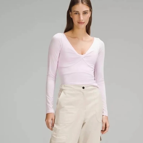 Lululemon Pink Modal-Silk Blend V-Neck Long-Sleeve - Picture 2 of 8